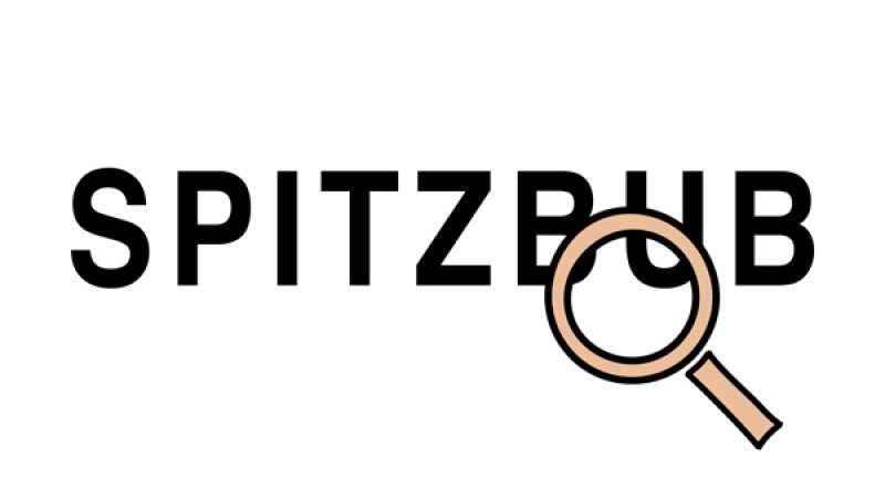 Dieses Bild zeigt das Spitzbub-Logo mit einer Lupe.